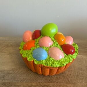 Easter Centerpiece Decor Hand Crafted Pottery Easter Egg Cupcake 6” Long 5” Tall